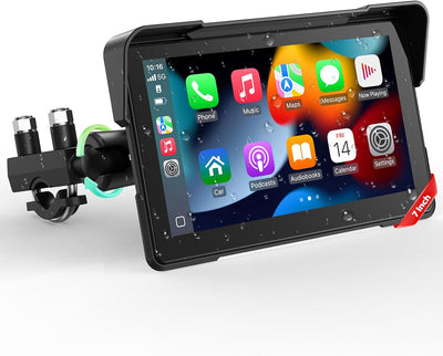 7-Inch Wireless Motorcycle Carplay GPS Navigation System with Apple Carplay and Android Auto, Portable Moto Car Play Screen with Dual Bluetooth, Navigation, Siri, Google Assistant, Anti-Glare